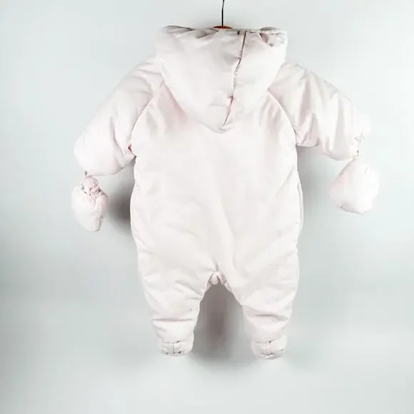 Janie and Jack Footed Zip Snow Suit Hooded‎ Light Pink Mittens Size 3-6 months